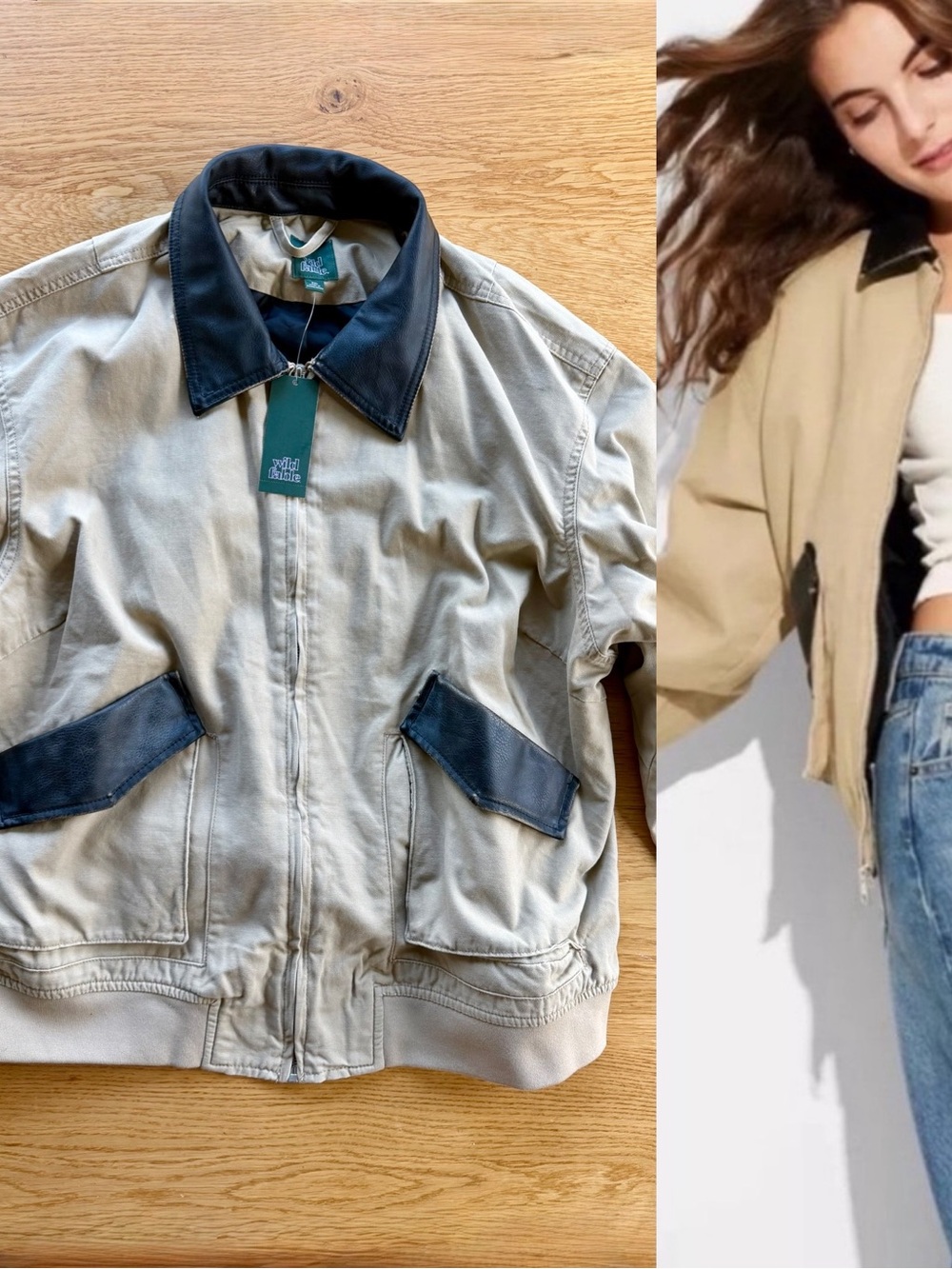 Wild Fable Women'sBeige, Tan Bomber Western Barn Jacket Coat Faux Leather Collar